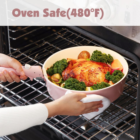 SENSARTE pink cookware displayed in a kitchen setting emphasizing style and everyday usability