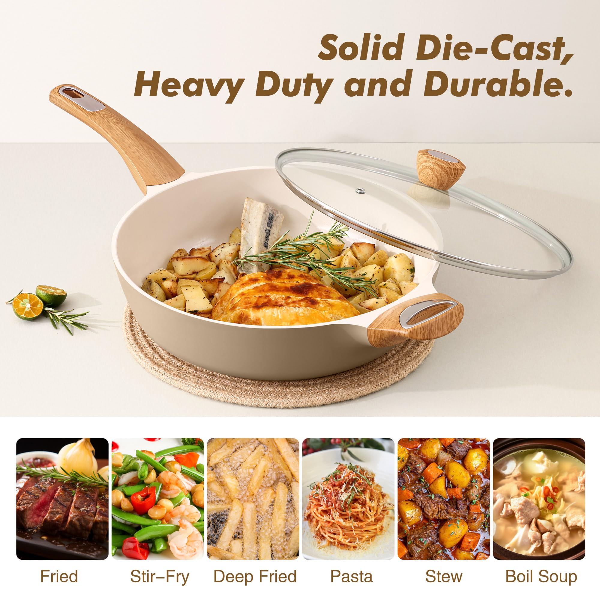 SENSARTE pan in use on stovetop sautéing vegetables for even results