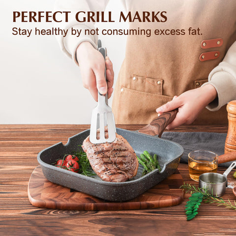SENSARTE pour spout detail demonstrating easy grease drainage and cleaner cooking