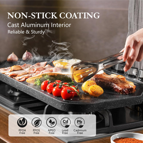 SENSARTE close-up of ribbed grill surface showing sear lines and easy fat drainage