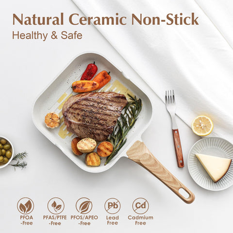 SENSARTE close-up of ceramic ridges delivering grill marks and easy release for searing