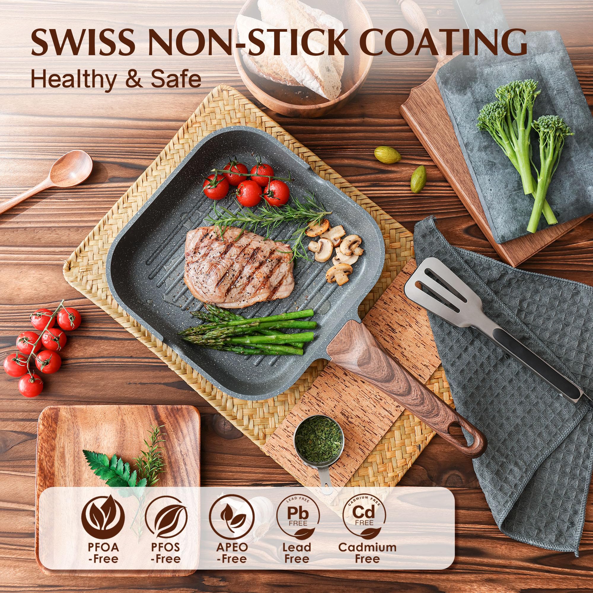 SENSARTE close-up of raised ridges highlighting nonstick texture for perfect grill marks