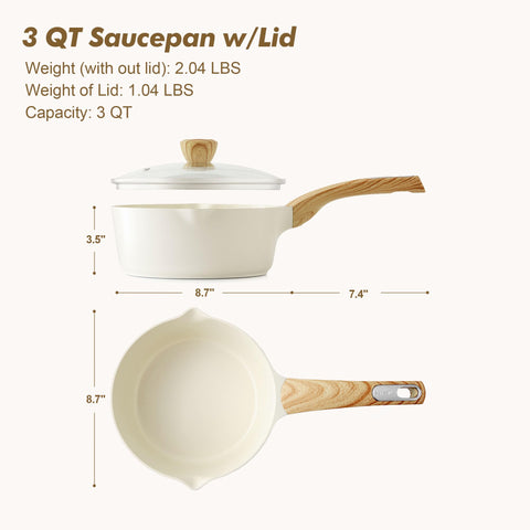SENSARTE saucepan next to measuring cup for scale showing true 3.0 quart capacity