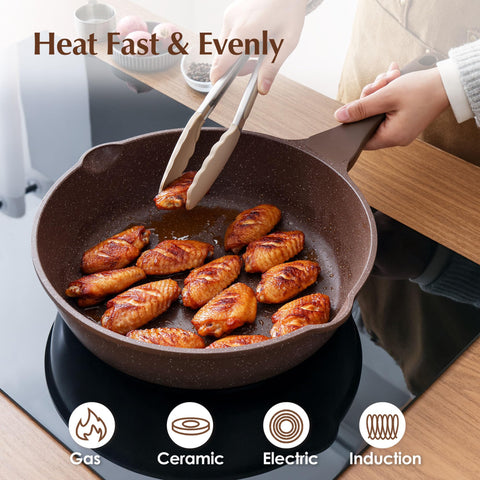 SENSARTE side profile with lid on pan, displays depth and splash protection advantage
