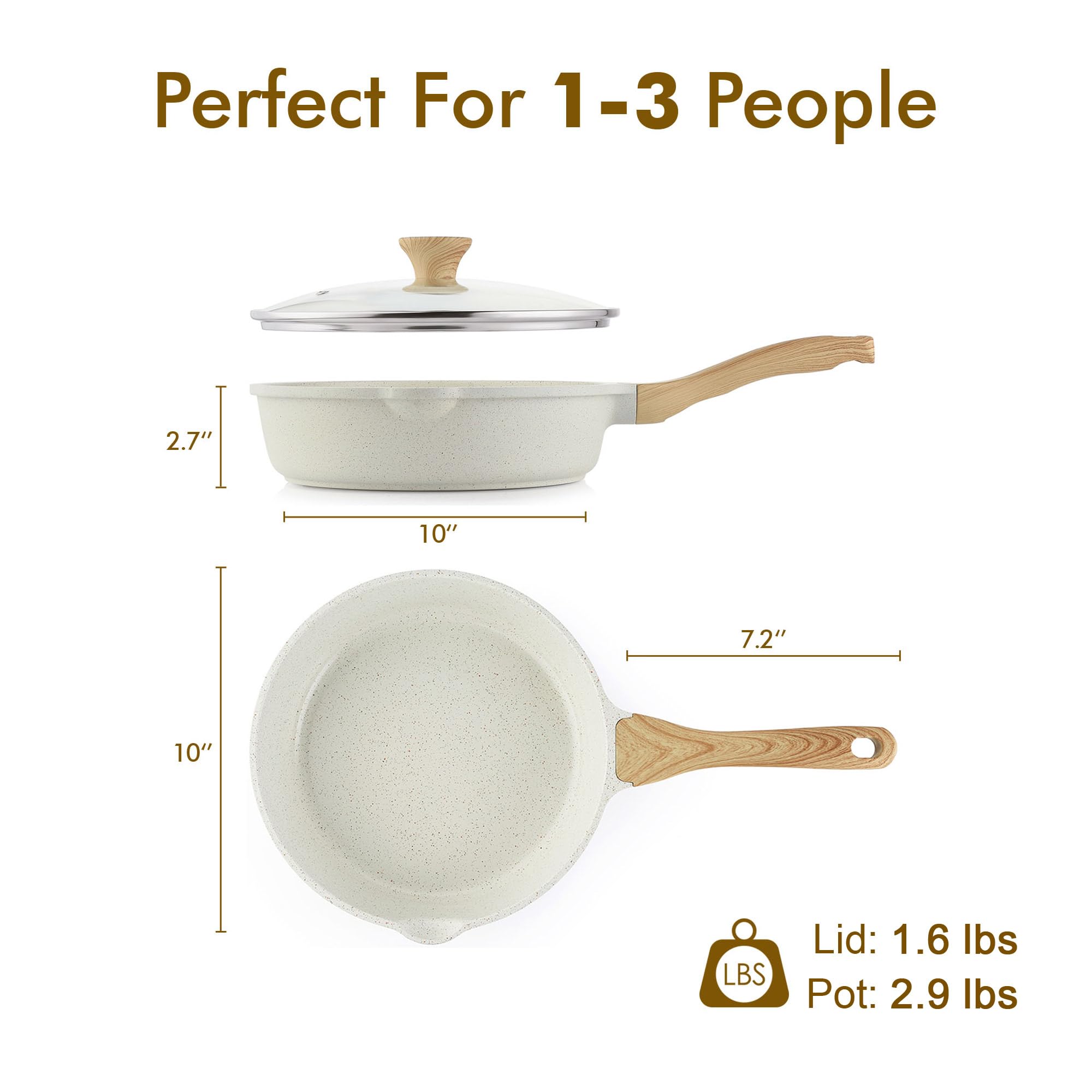 SENSARTE pan beside measuring cup showing 3.5QT capacity and portioning benefit
