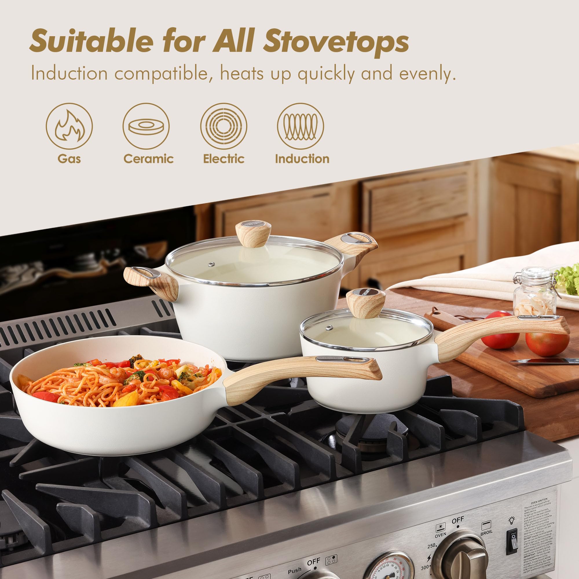 SENSARTE cookware next to measuring items showing size and capacity clarity