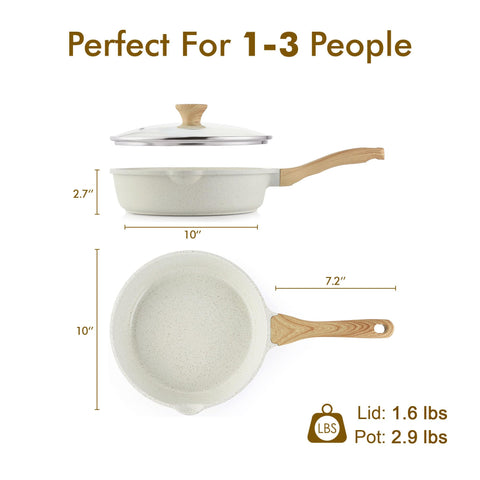 SENSARTE pan beside measuring cup showing 3.5QT capacity and portioning benefit