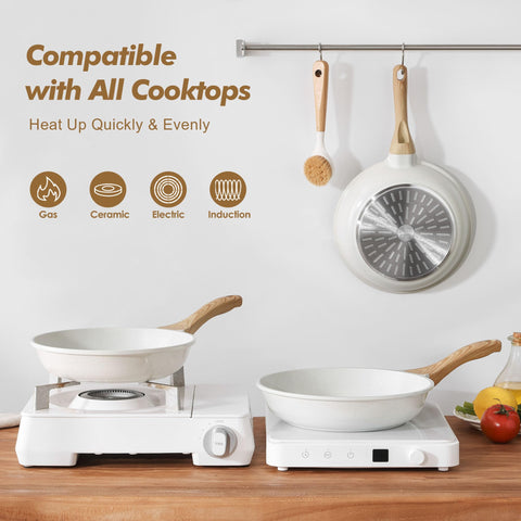 SENSARTE pans on countertop beside utensils showing size comparison convenience