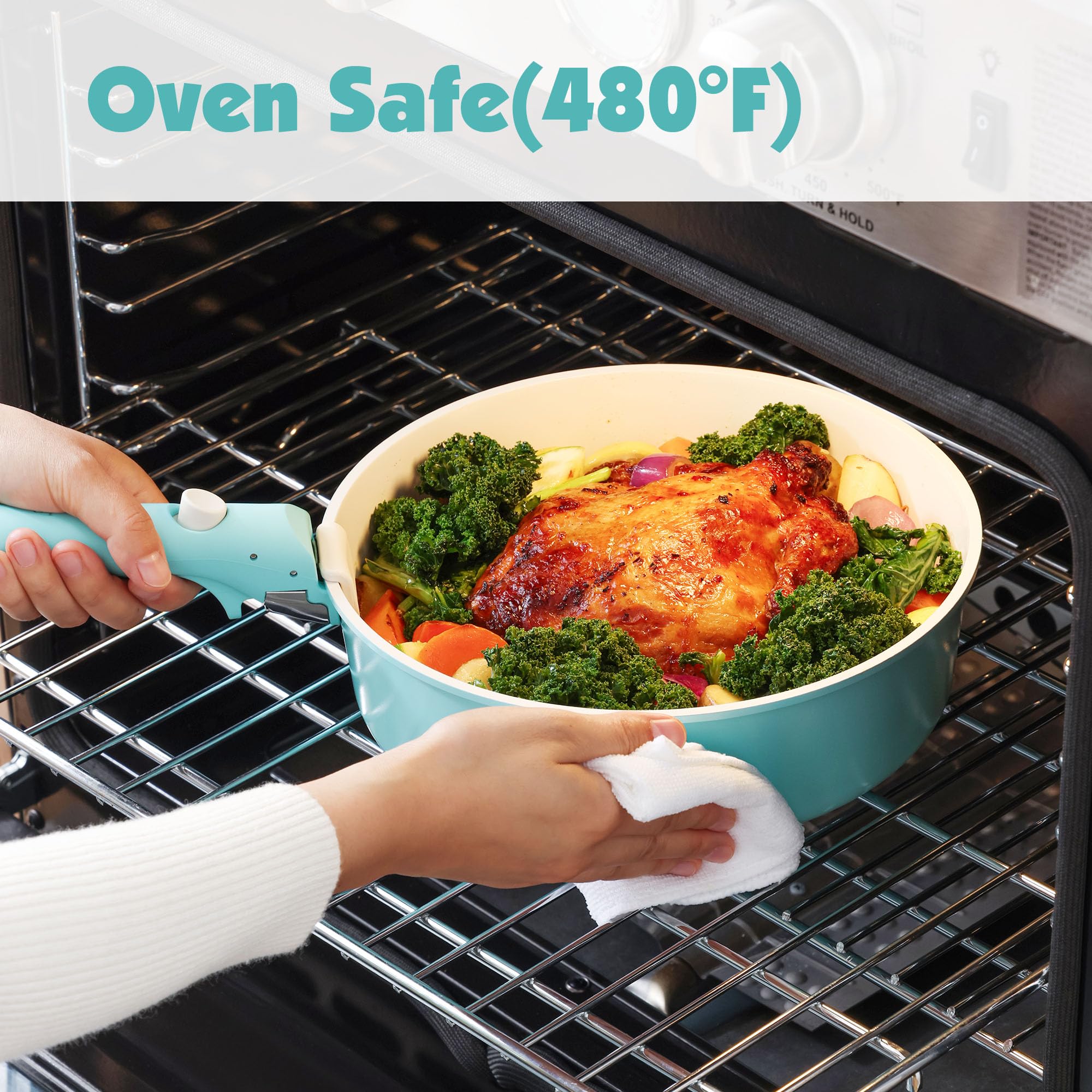 SENSARTE cookware beside common kitchen items showing compact size and portability