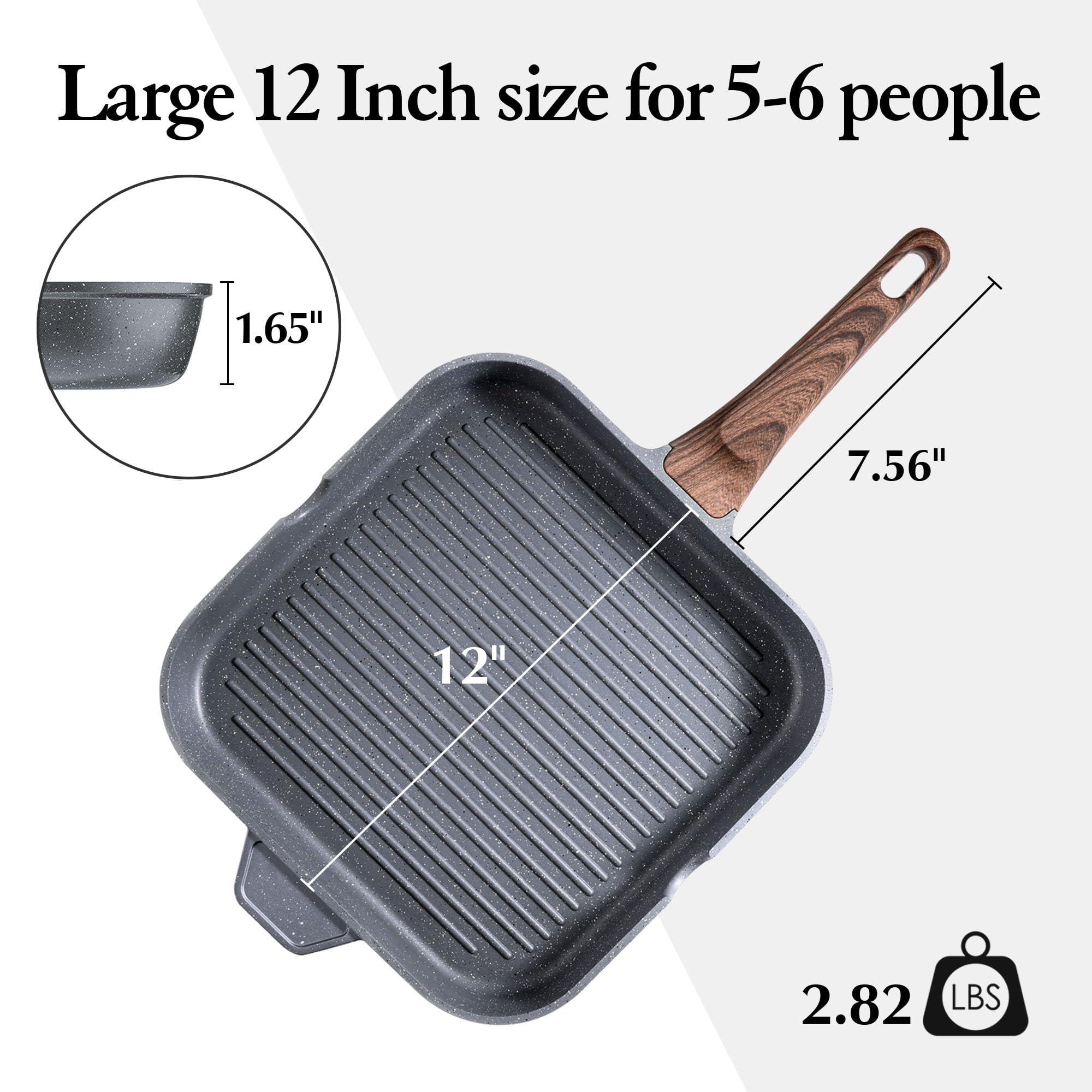 SENSARTE pan beside a dinner plate showing 12-inch surface area for family portions