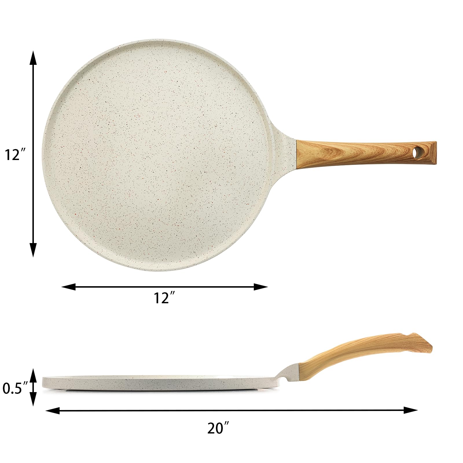 SENSARTE pan next to spatula for scale, illustrating generous 12 inch cooking area benefit