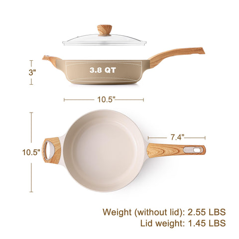SENSARTE size comparison with spatula illustrating 10.5-inch cooking area