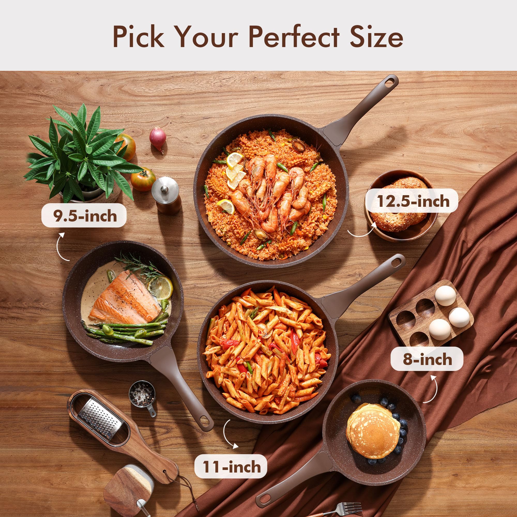 SENSARTE pan next to spatula showing 11-inch scale and practical serving benefit