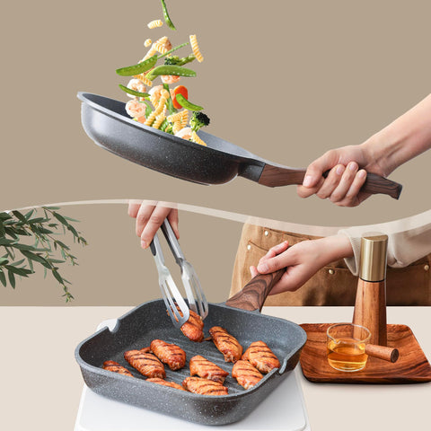 SENSARTE pan beside hand for size scale, demonstrating lightweight easy handling