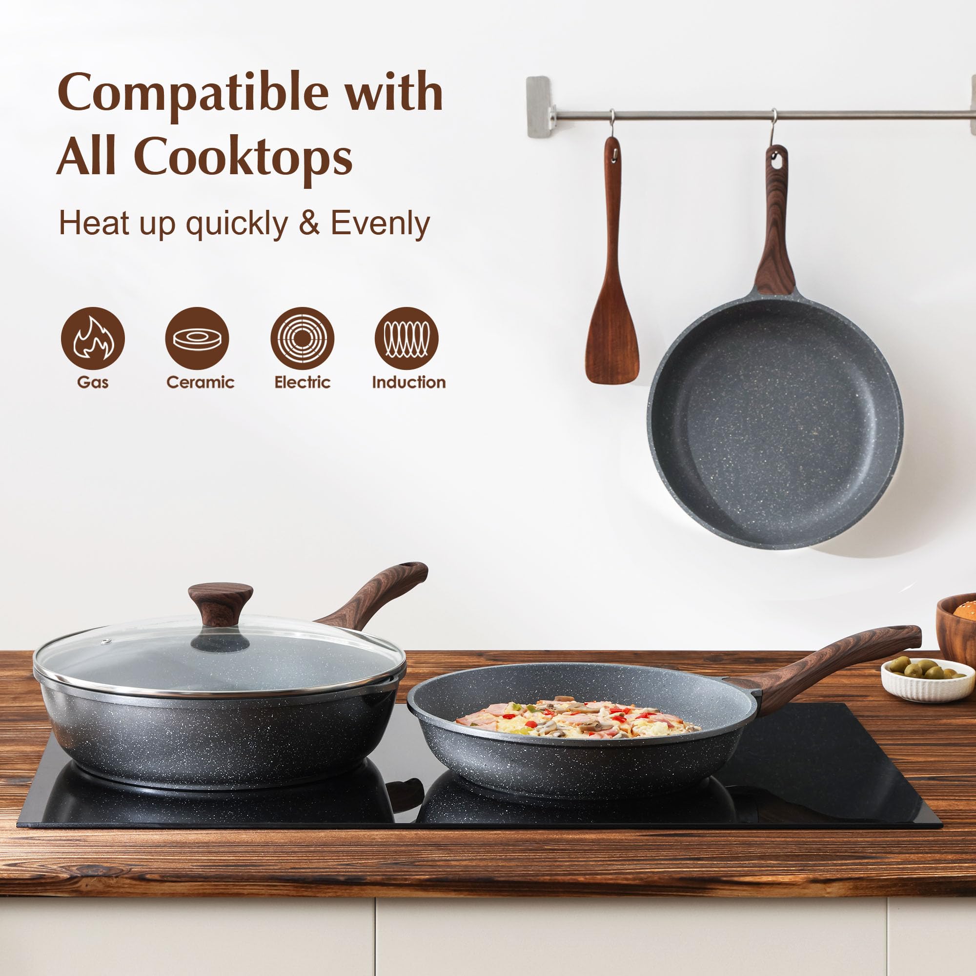 SENSARTE skillet next to spatula to indicate true 11-inch scale