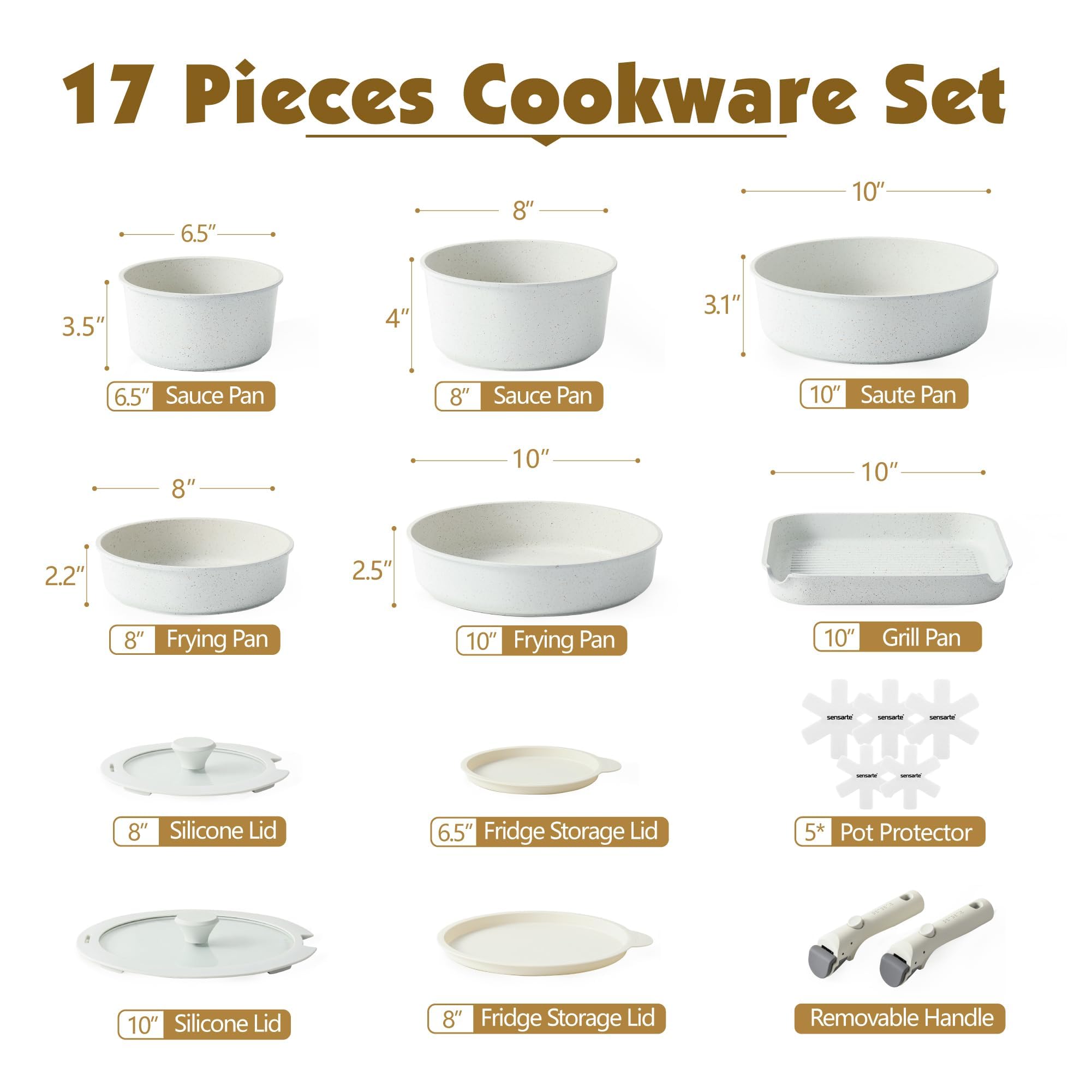 SENSARTE stacked pots and pans demonstrating space-saving and organized storage benefit
