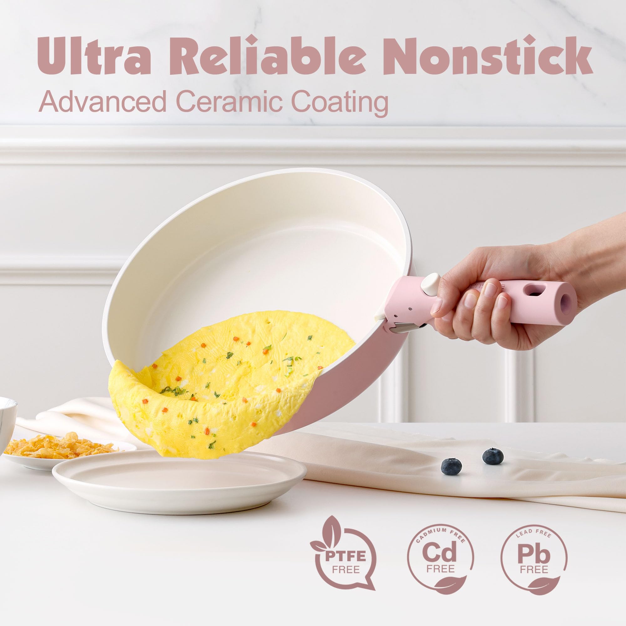 SENSARTE stacked pots inside a cabinet with protectors demonstrating compact storage advantage