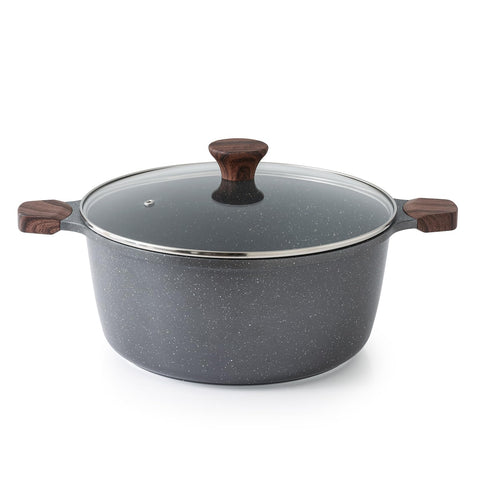 SENSARTE stock pot front view showing gray finish and lid, attractive for serving