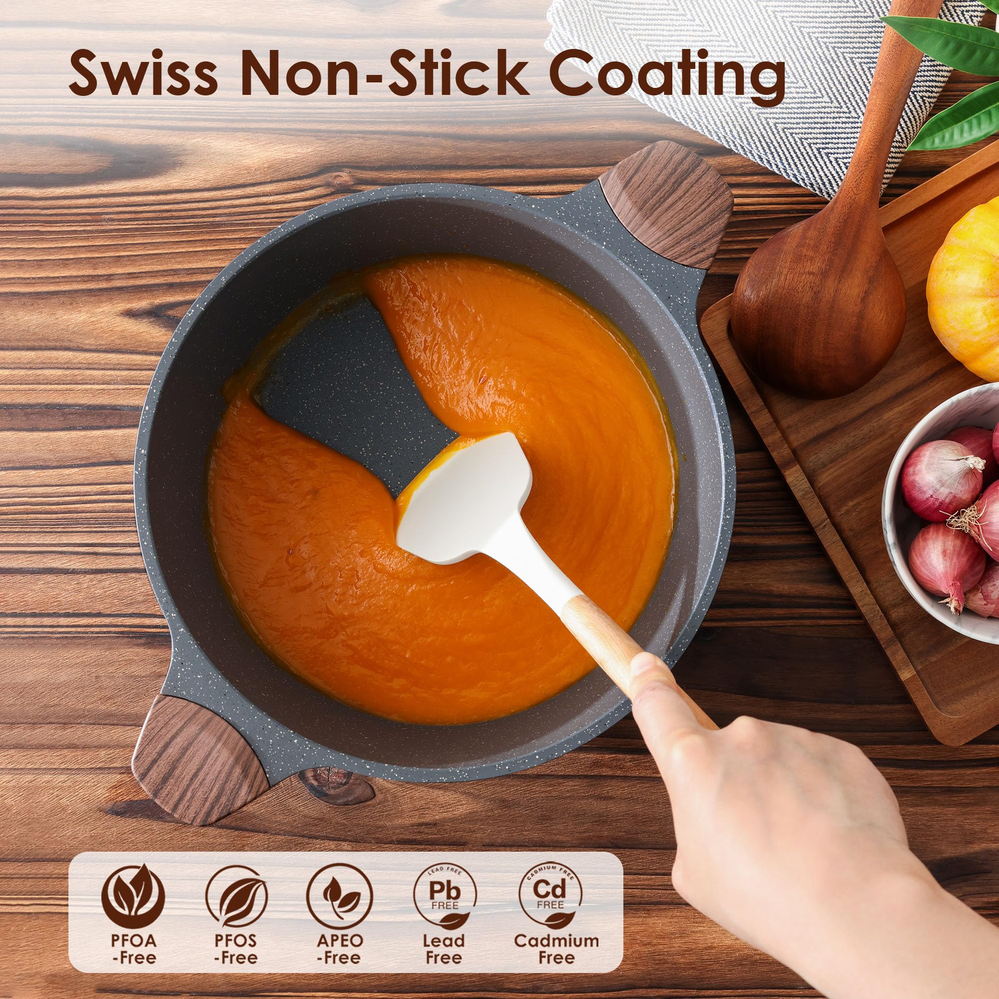 SENSARTE tempered glass lid close-up revealing steam vent and sturdy handle benefit
