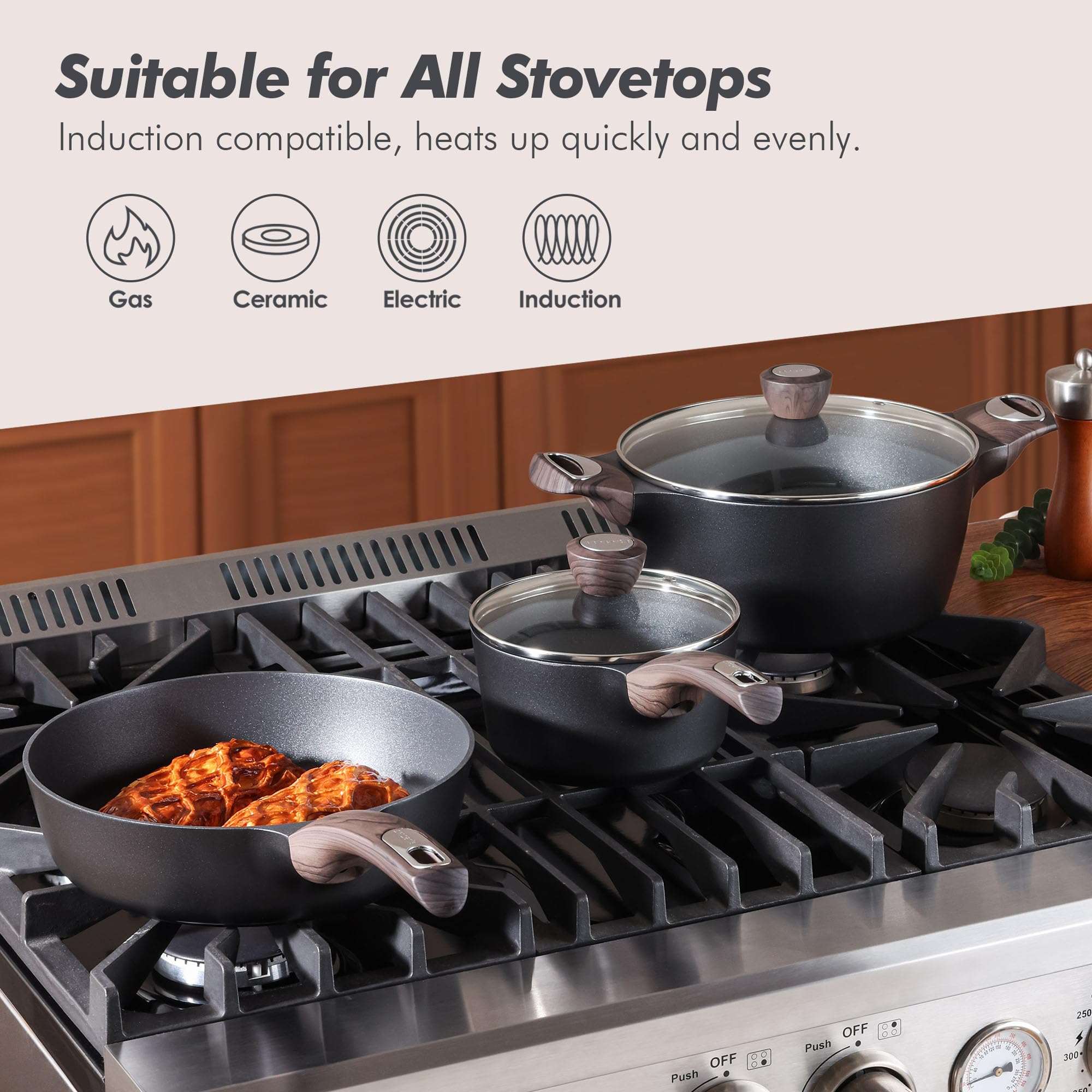 SENSARTE stockpot filled with pasta showing large-capacity cooking for families and meal prep benefit
