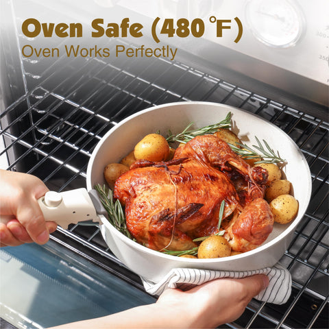 SENSARTE cookware stored inside an RV cabinet showing compactness and travel-friendly benefit