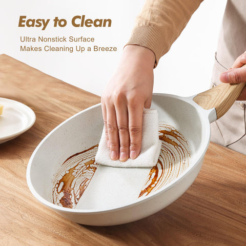 SENSARTE frying pan on stovetop demonstrating fast even heating performance