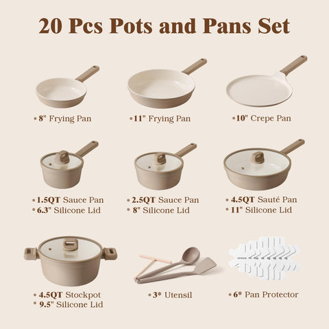 SENSARTE 8" and 11" frying pans top view, highlights flat cooking surface and even browning benefit