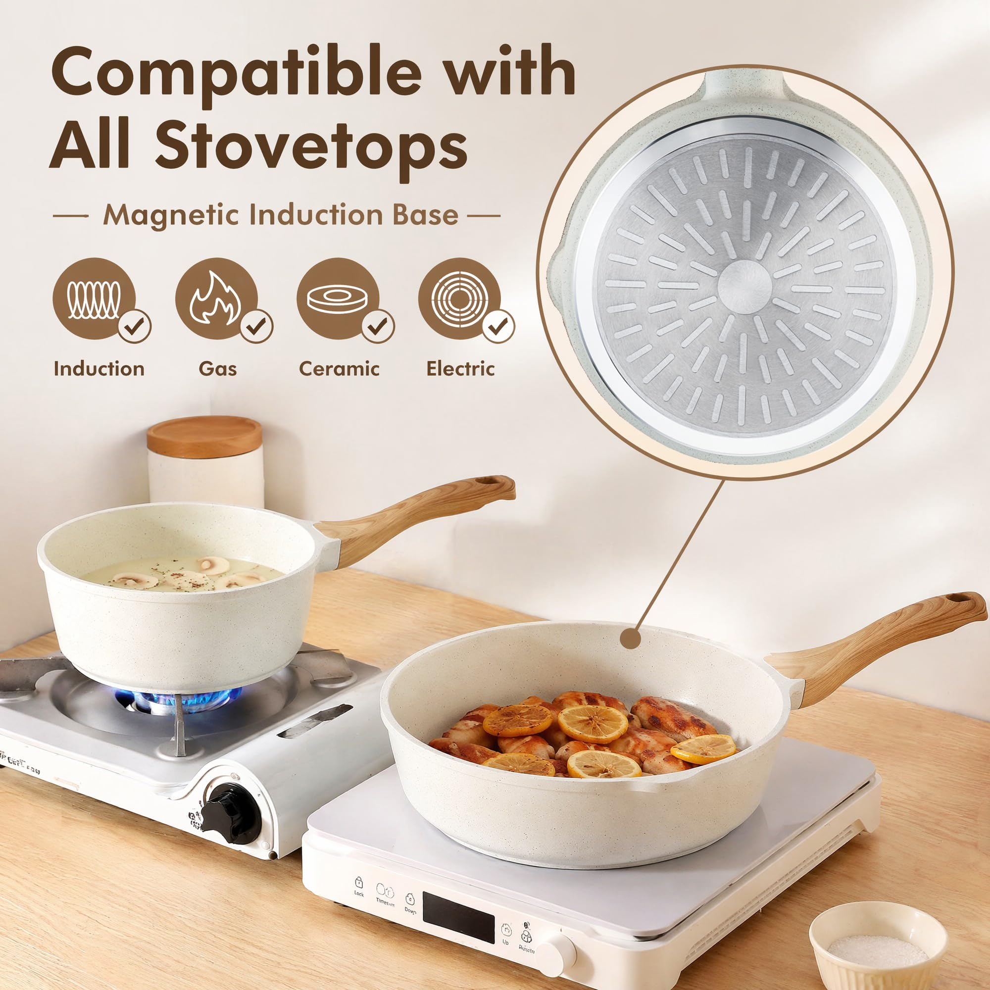 SENSARTE tempered glass lid on sauté pan letting you monitor cooking to reduce splatter