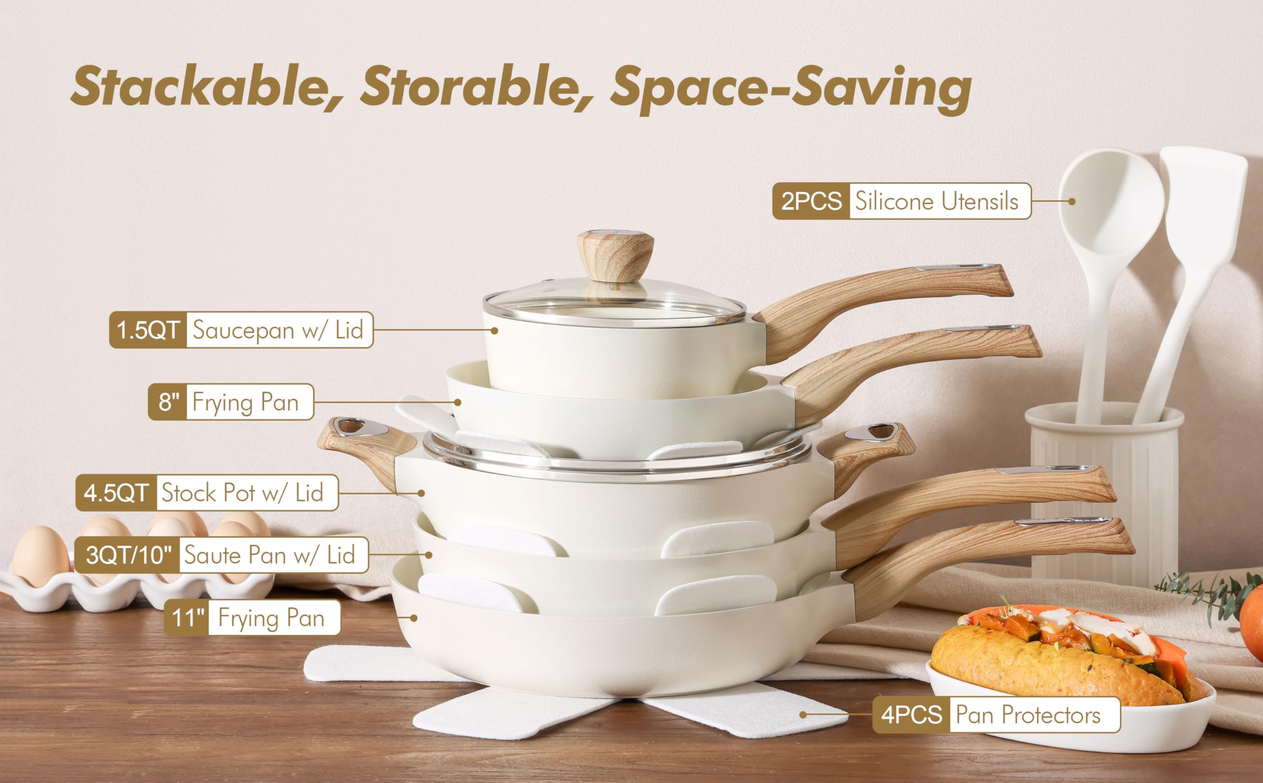 SENSARTE included utensils and pot protectors highlighting scratch prevention