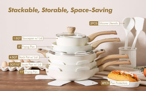 SENSARTE included utensils and pot protectors highlighting scratch prevention