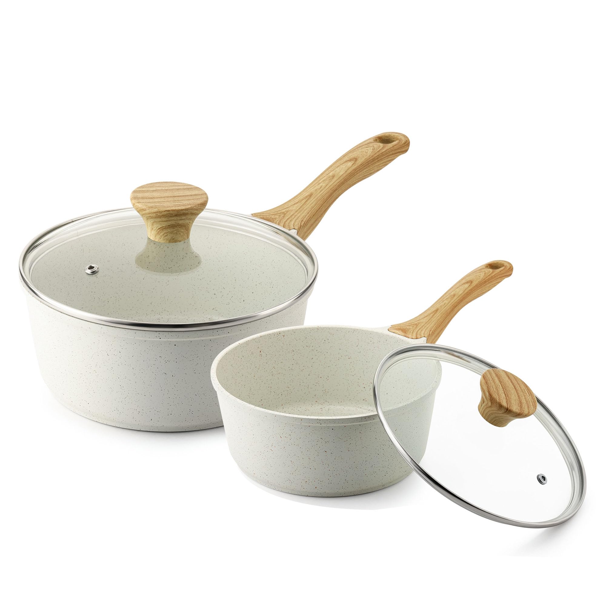 SENSARTE white saucepan set front view shows compact cookware and easy storage benefit