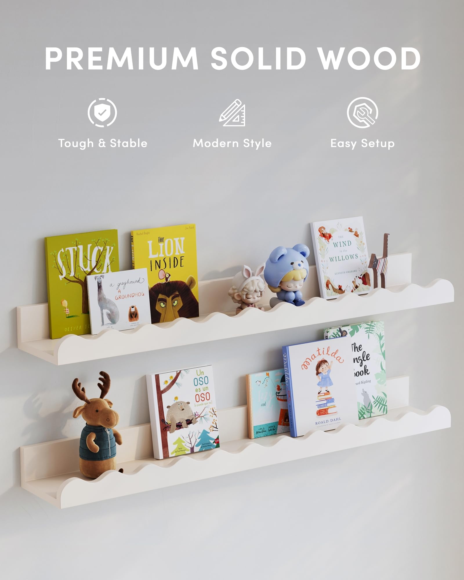 Seocry shelf edge and wood texture highlighting smooth finish