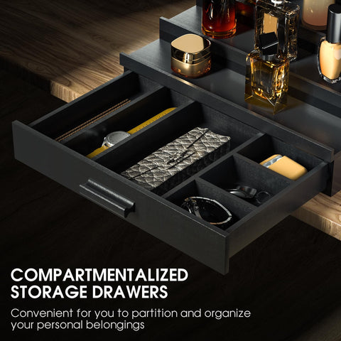 Sephyroth drawer open with dividers holding watch and keys for quick organization