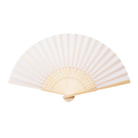 Multiple Sepwedd fans arranged on table as decorative event favors