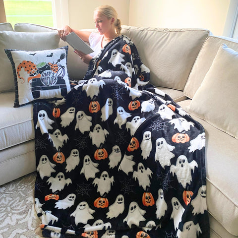 Serafina Home detailed pattern shot of pumpkin and ghost motifs emphasizing playful charm