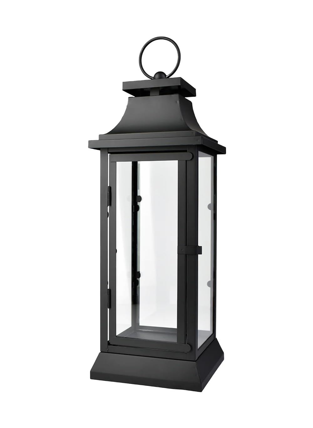 Serene Spaces Living lantern front view showing elegant black frame and clear glass for classic ambiance