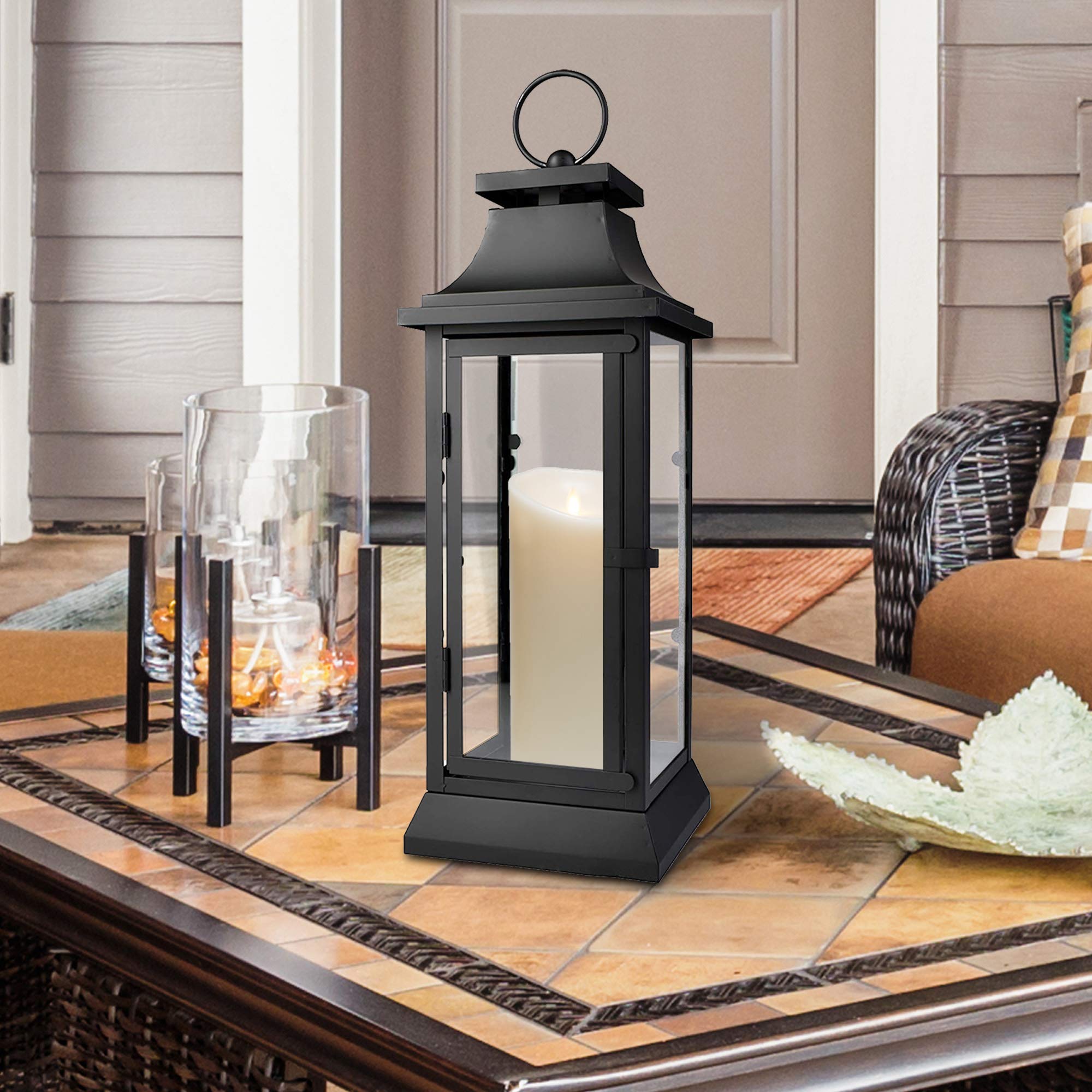 Serene Spaces Living lantern side profile illustrating sturdy construction and stable tabletop display