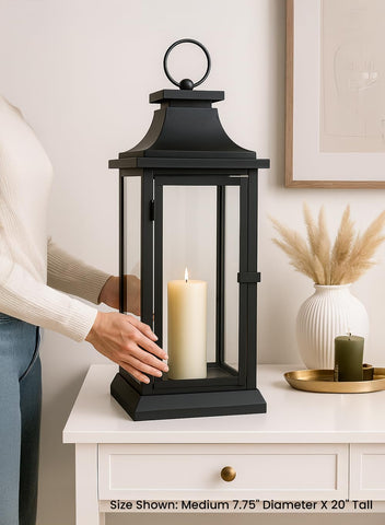 Serene Spaces Living lantern top handle detail for easy hanging and quick repositioning benefit