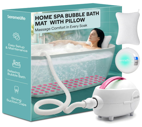 SereneLife front view of pink bubble bath mat showing full coverage and comfort