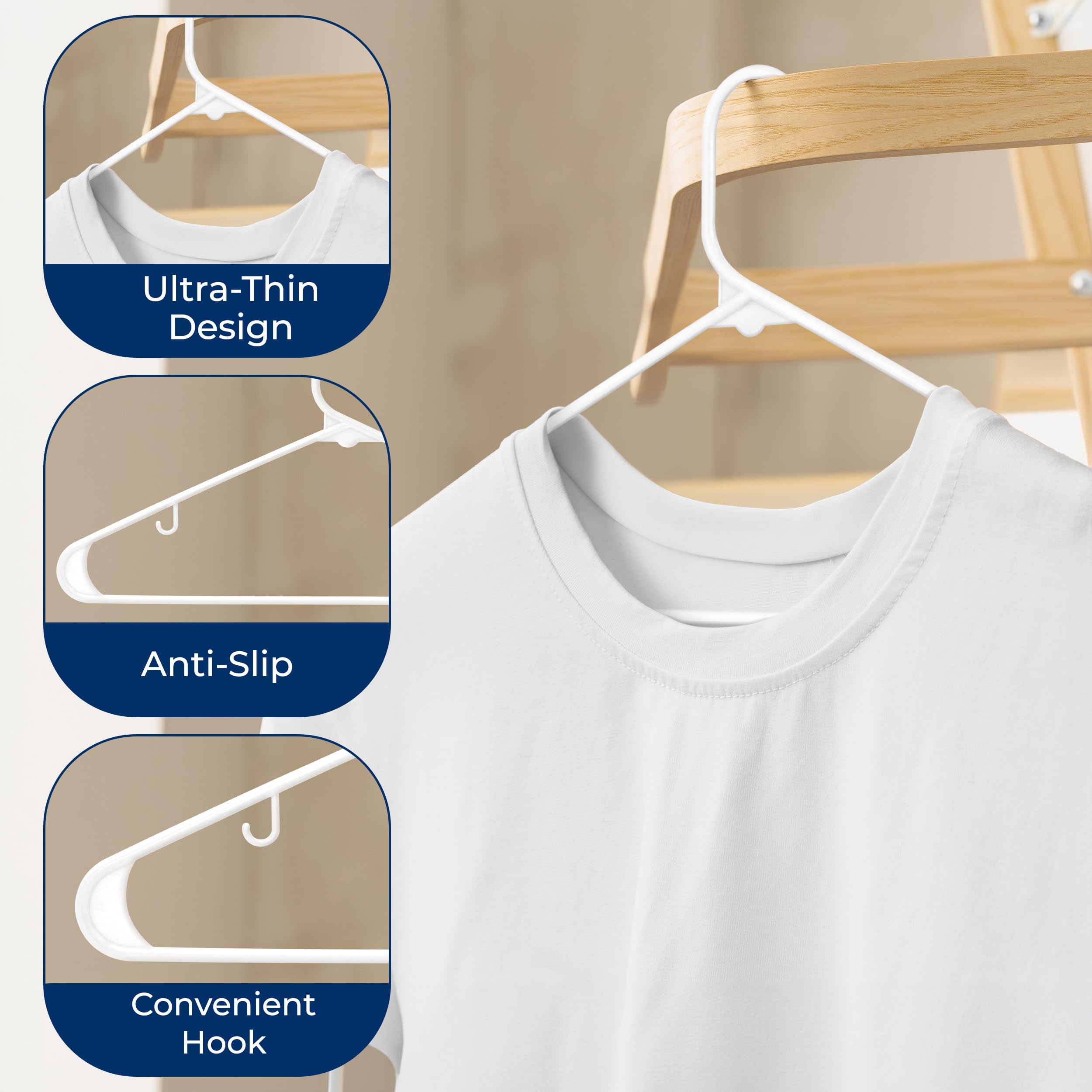 SereneLife hangers in a closet organizing shirts and dresses for tidy storage benefit