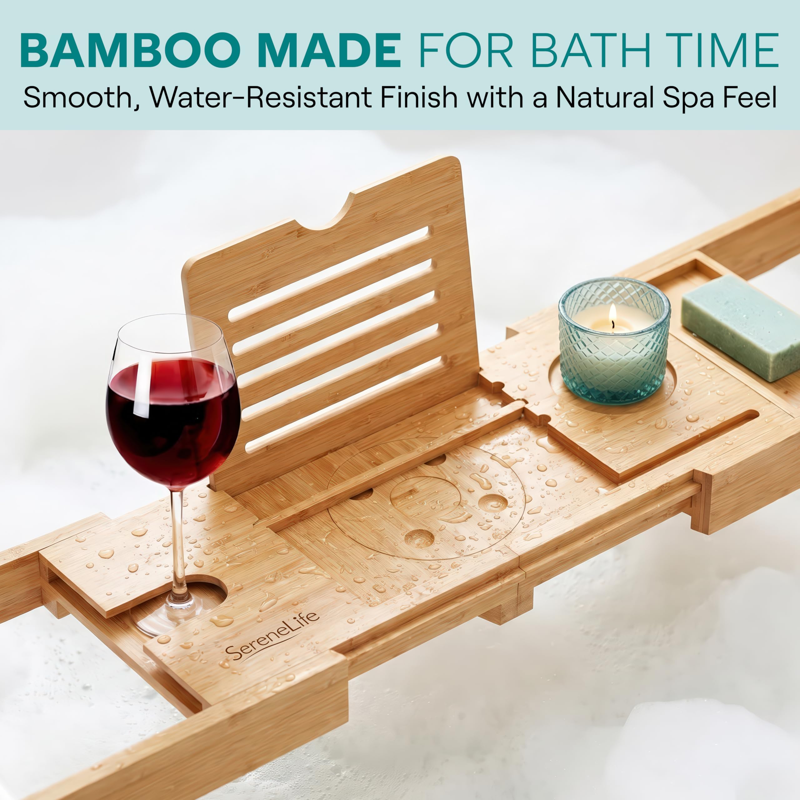 SereneLife lifestyle bathroom setting showing tray in use for a relaxing soak experience