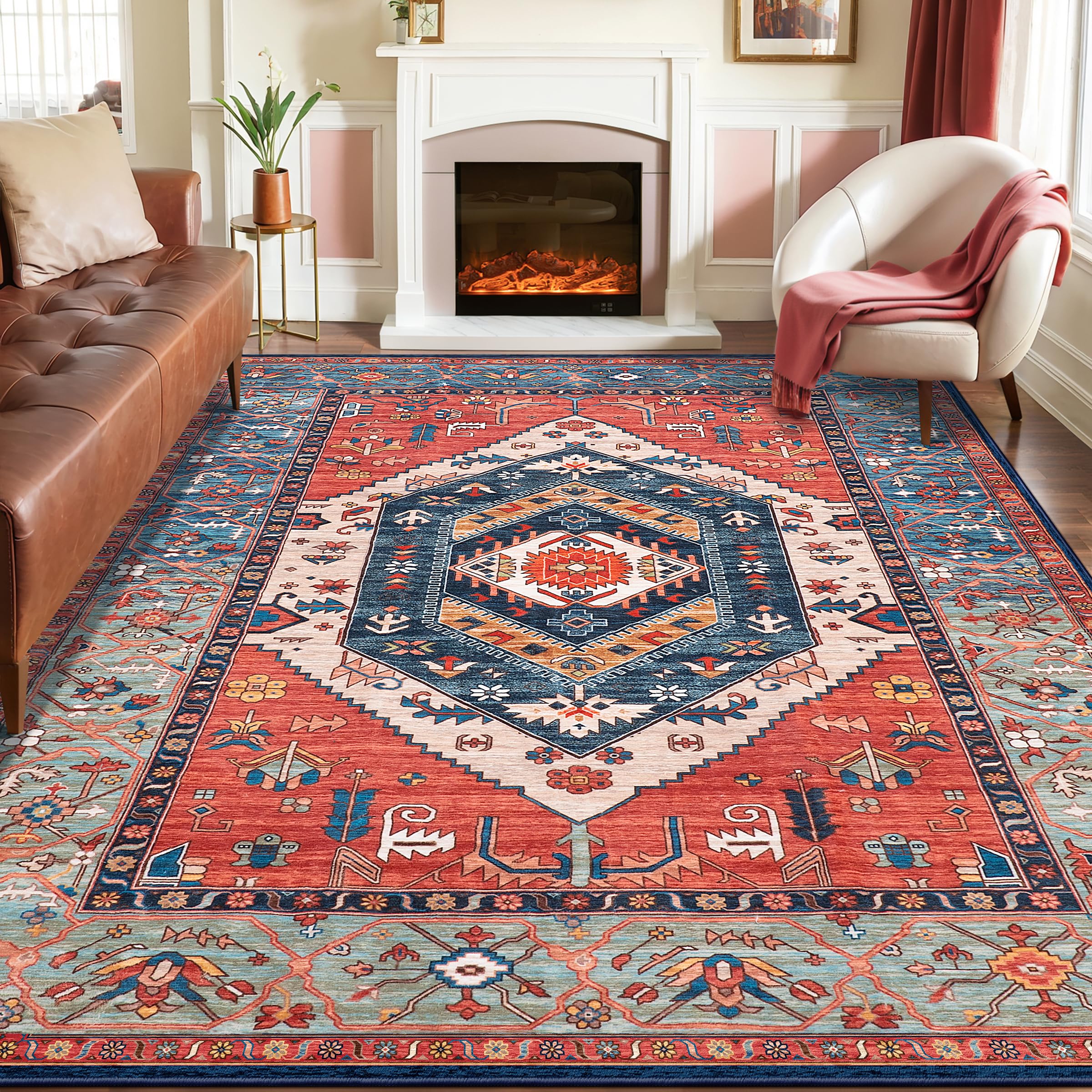 SERISSA front view showing rust boho rug and decorative benefit