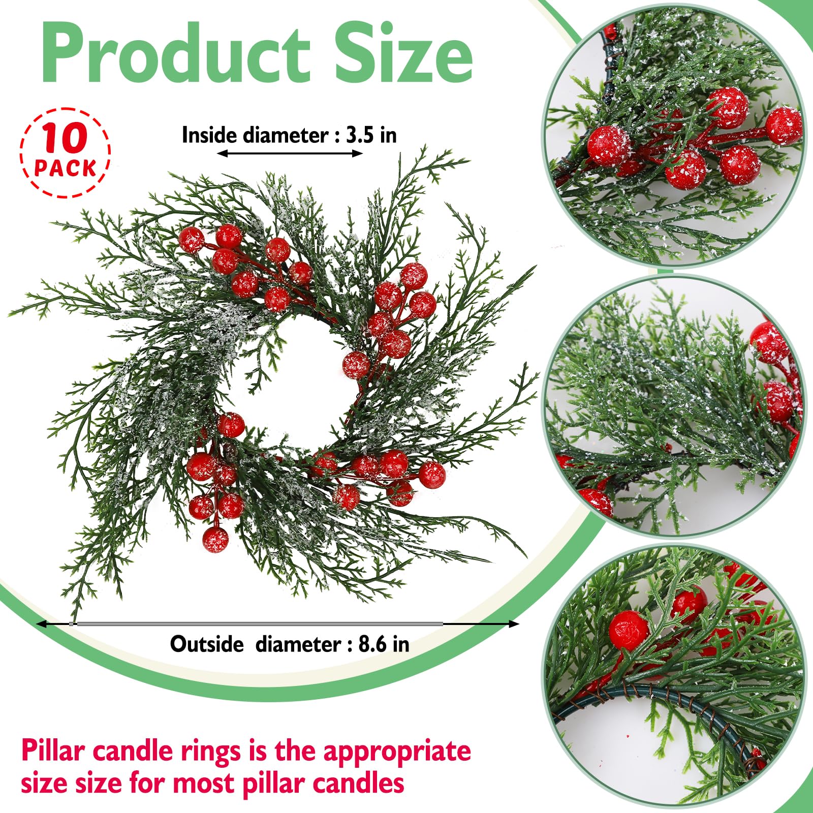 Serlvan close-up of red berries and snowy pine detailing for realistic look