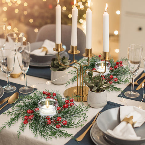 Serlvan on mantel with LED candles for safe, reusable decoration