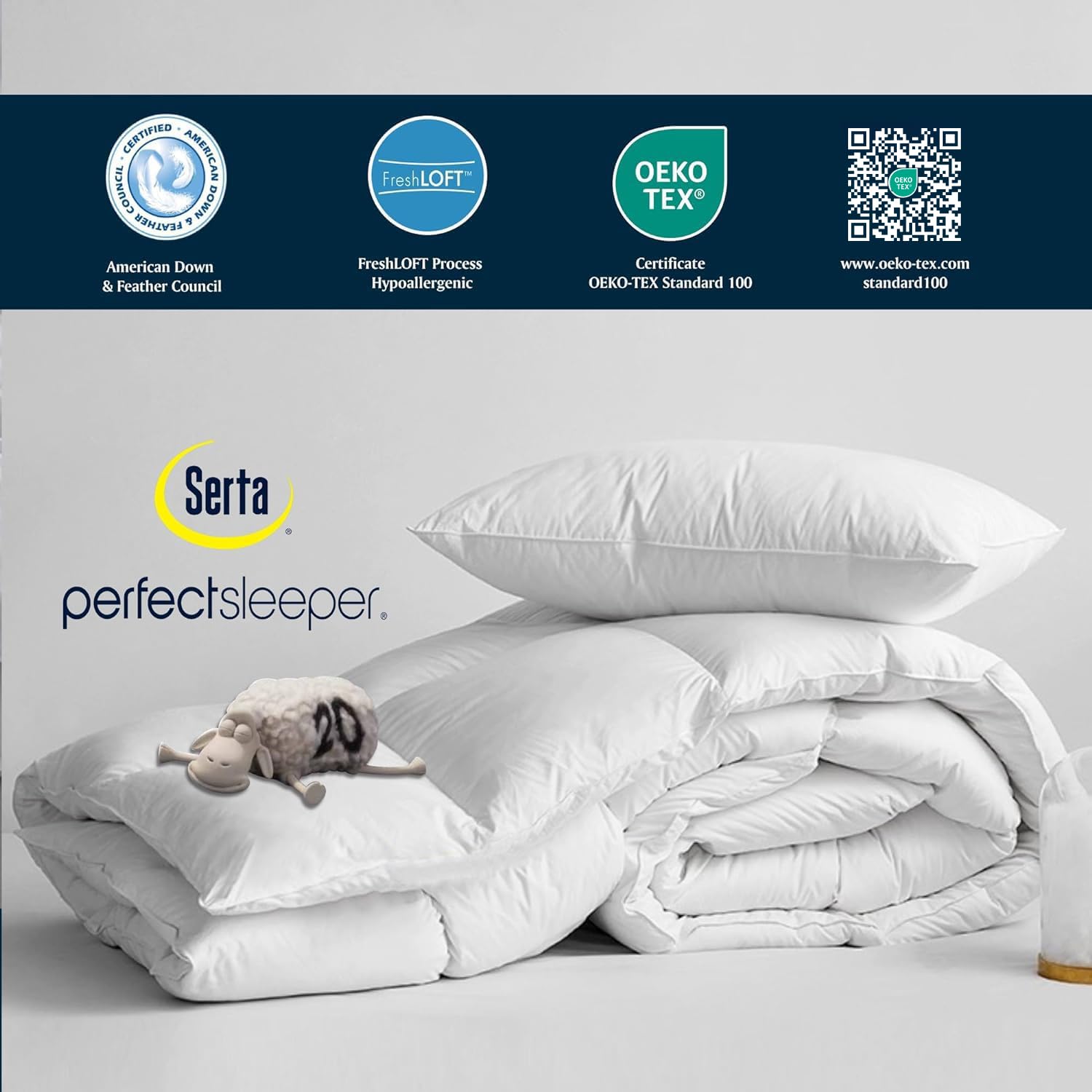 Serta comforter corner with attachment loops to secure a duvet cover and stabilize fill