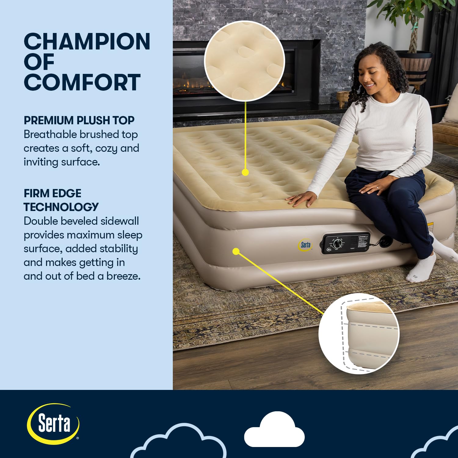 Serta flocked top close-up showing soft texture and improved sheet grip
