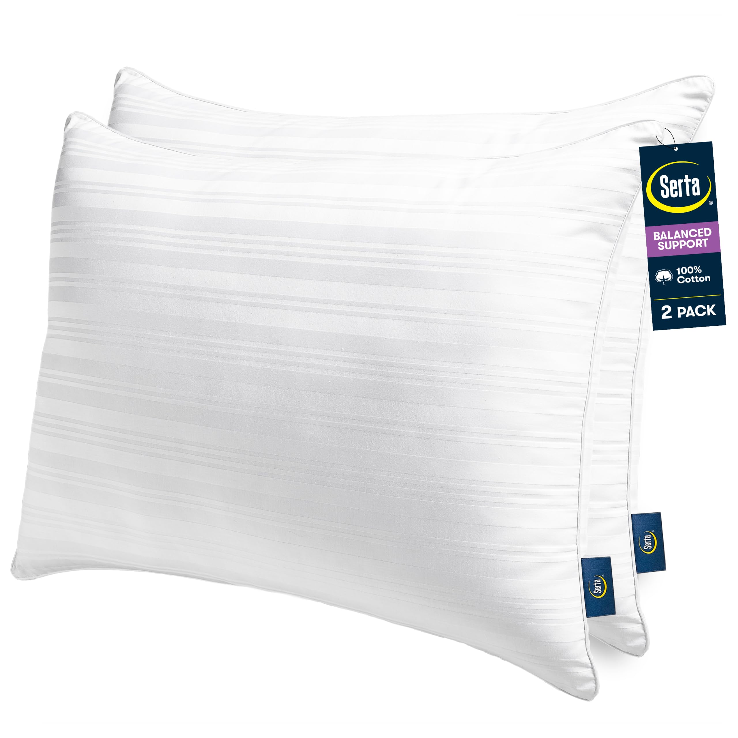 Serta front packaging showing two pillows and brand comfort benefits