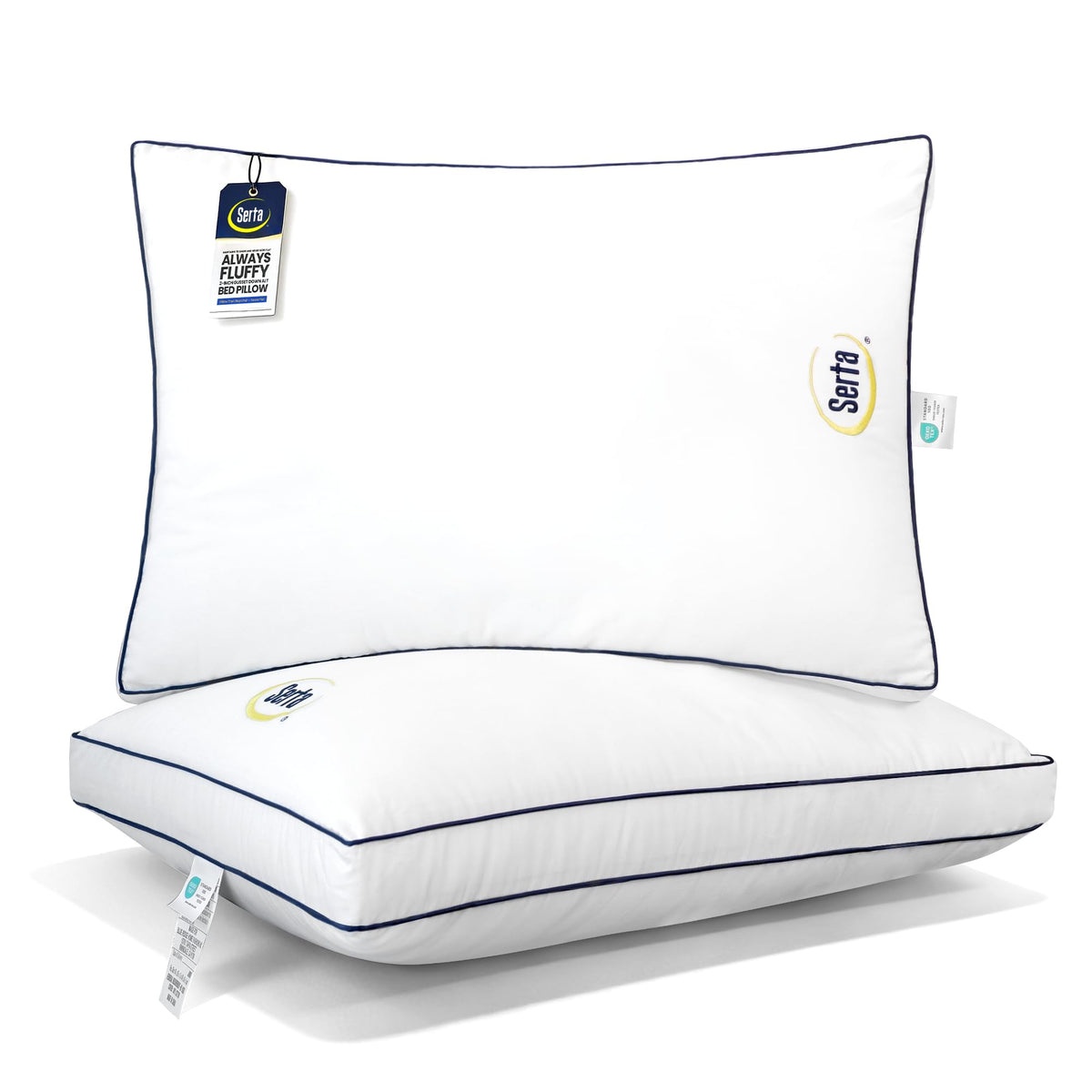 Serta front packaging displaying two hotel-style queen pillows for luxurious sleep