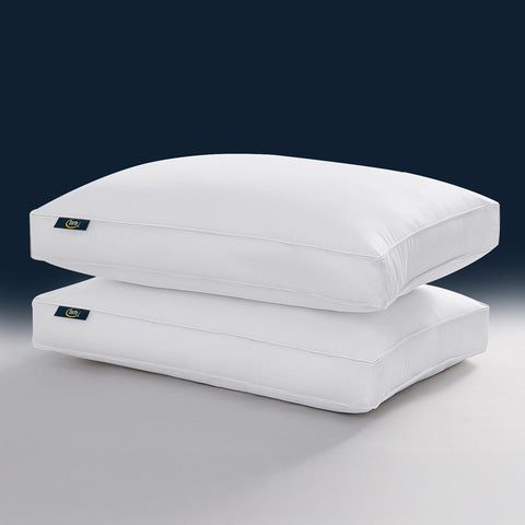 Serta hotel collection front packaging showing two queen pillows and comfort