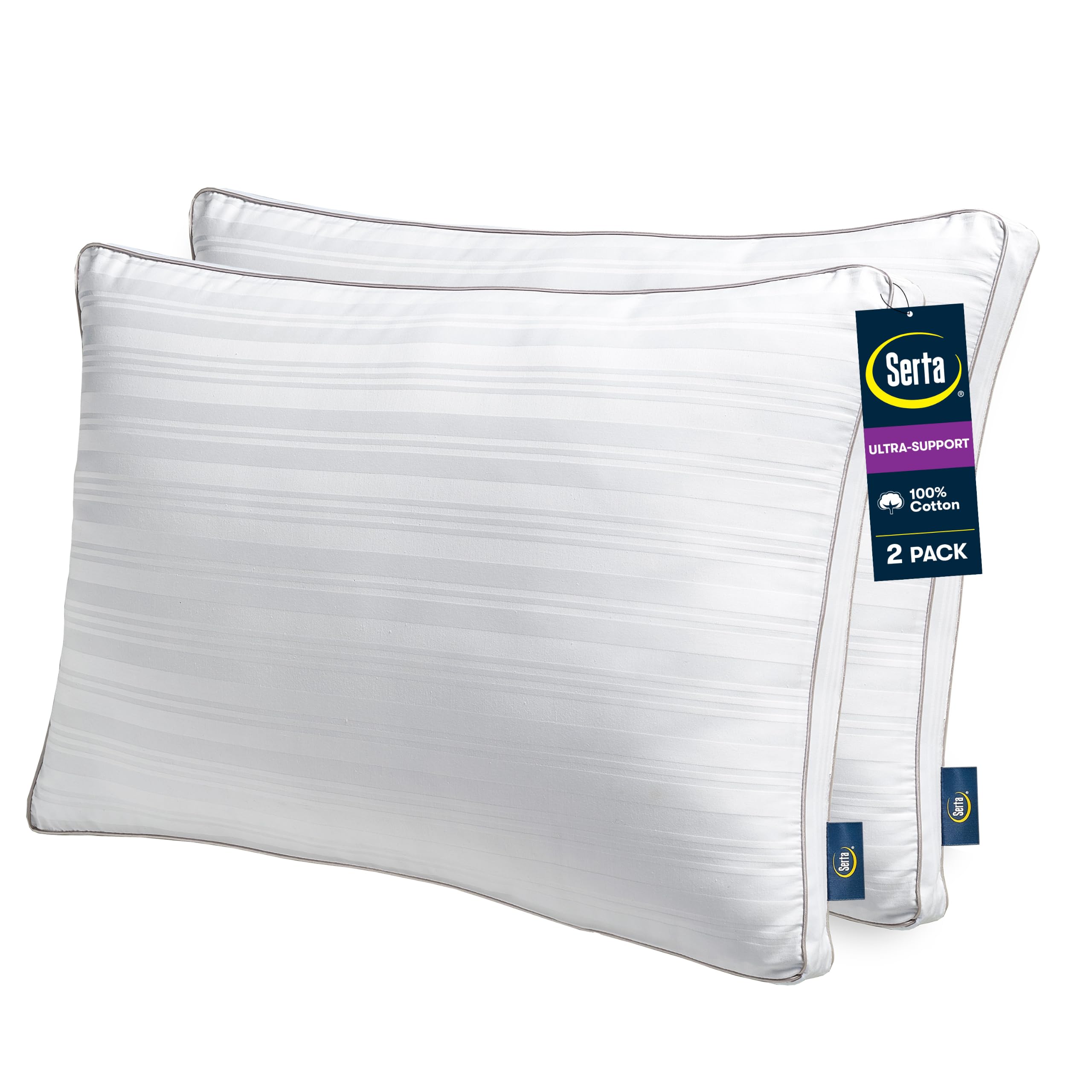 Serta king pillows front view showing plush two-pack and neat packaging benefit comfort